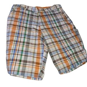 Vintage Swiss Cross Men's Shorts Size 38, Orange, Gray Plaid, Side Pockets Golf